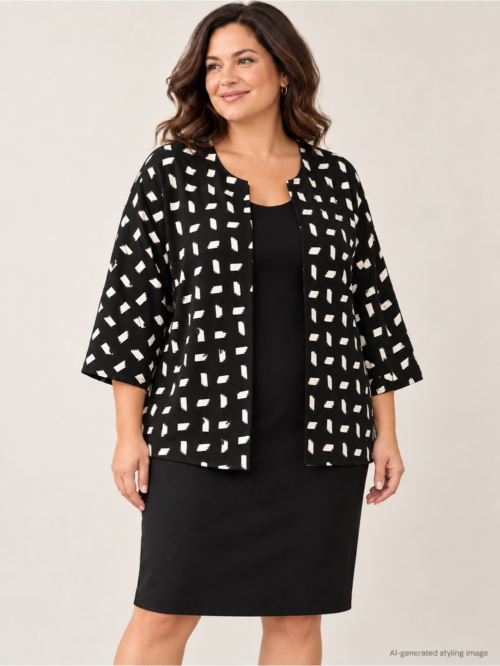 Anne Klein Black & Ivory Geometric Open-Front Jacket – XL – NWOT